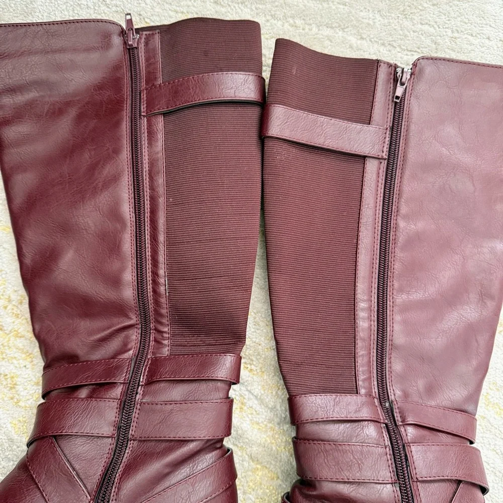 Torrid Wide Calf Tall Riding Boots Burgundy Size 7 W - Picture 9 of 11